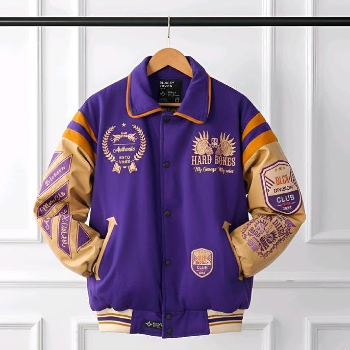 VARSITY JACKET SAN DIEGO HARD BONES PURPLE CREAM | JAKET BASEBALL KERAH BORDIR ORIGINAL UNISEX Nyama