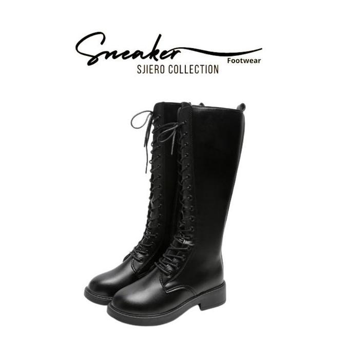 Sepatu Boots Wanita Panjang Hak Sedang Fashion shoes 270 Pertengahan betis Hitam SFW tapak karet BS