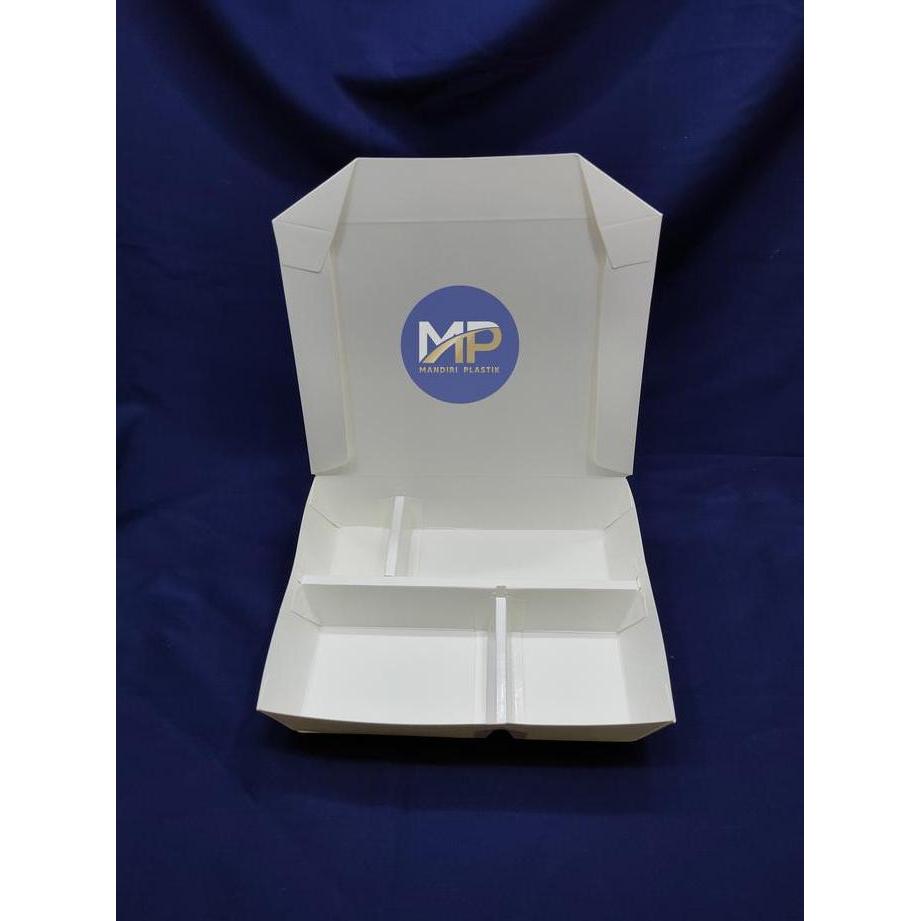 Paper Lunch Box Sekat 4 / Kotak Makan Kertas Sekat 4 PUTIH KRAFT COKLAT -100pcs