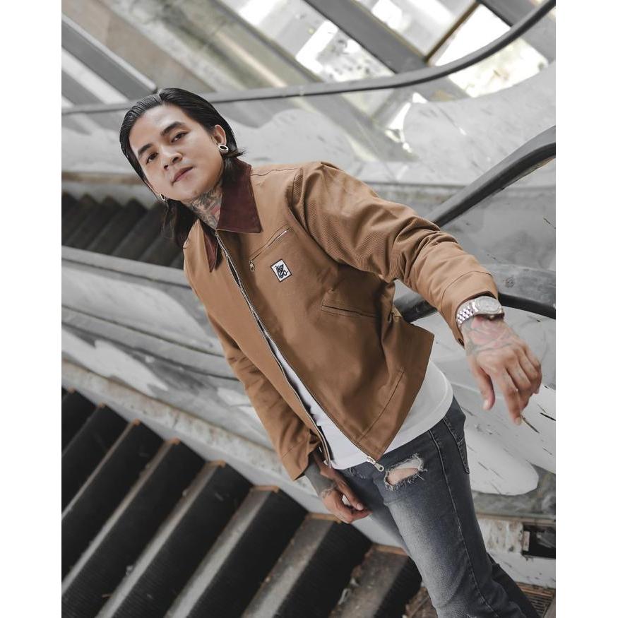 JAKET BOMBER PRIA TREND 2026 BGSD SHOP - WORK JACKET PRIA INDIGO CANVAS MARSOTO SUEDE