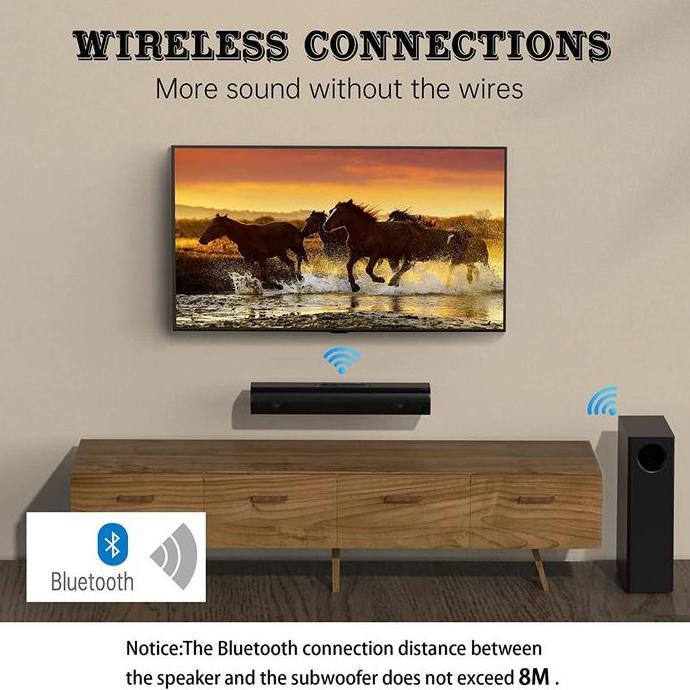 Soundbar Bluetooth Active Speaker Stereo Bass Subwoofer 80W KLW - S22