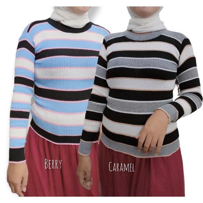 Bica Inner Knit Manset Rajut Stripe Bodycon Baju Panjang