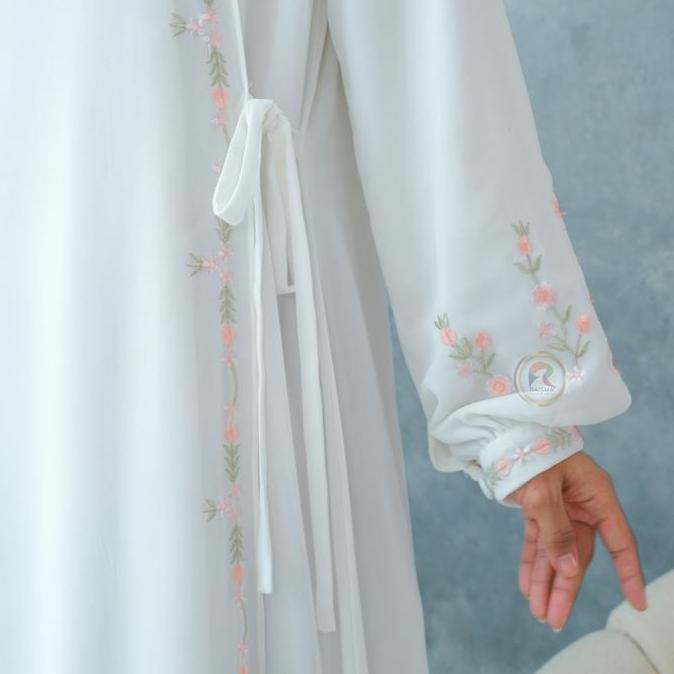 Raisma - Ivanna Gamis Syar'I Putih Tulang Premium Elegan Model Verslah Kait Samping Kombinasi Bordir