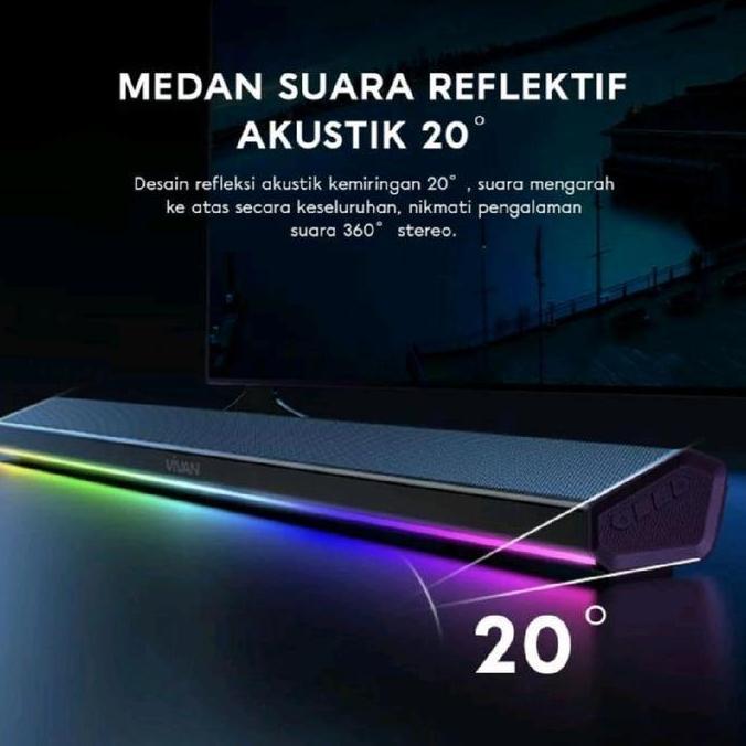 Speaker Vivan Soundbar Speaker TV Bluetooth Home Theater Super Bass 20W RGB LED BT 5.4