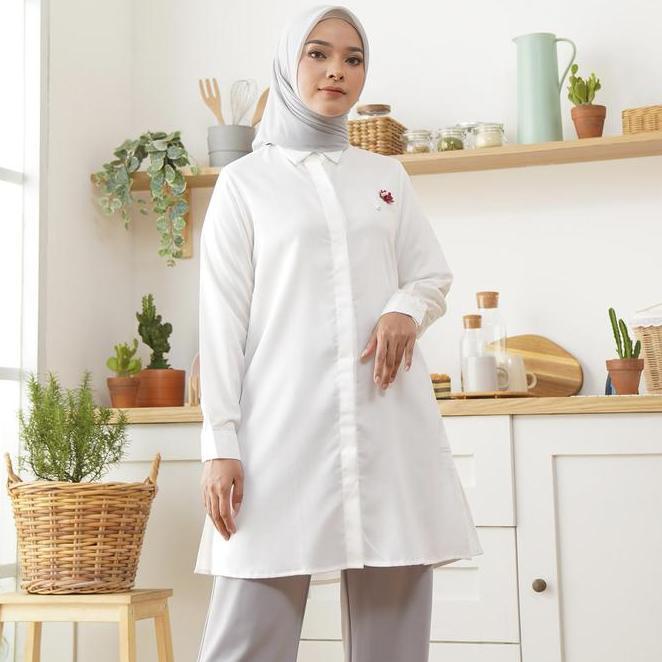 Wulfi Atasan Kemeja Tunik Day To Day Katun Cotton Madinah White Kantor Muslim Nyaman Panjang