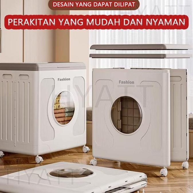 Besar Kotak Plastik Penyimpanan box penyimpanan baju mainan dengan penutup Storage Box di atas roda