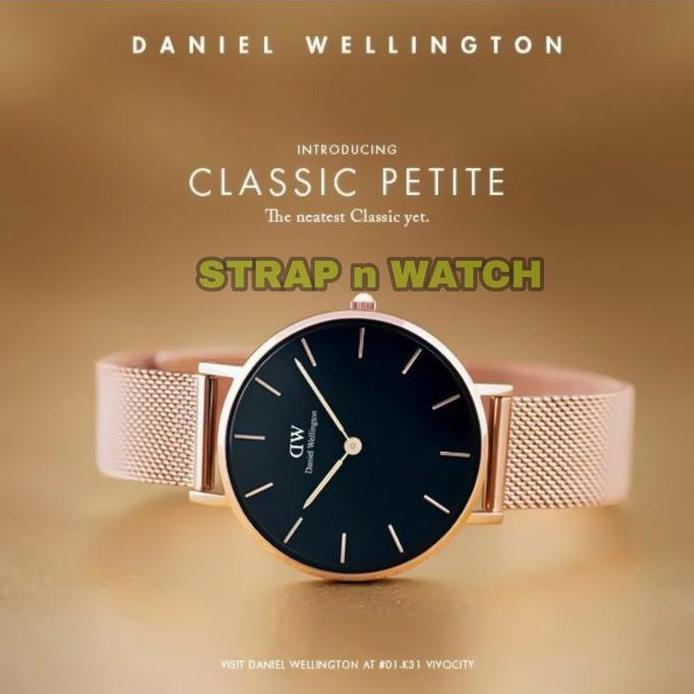 Ready Jam Tangan Wanita DW Petite Melrose Black Original Rantai Fullset