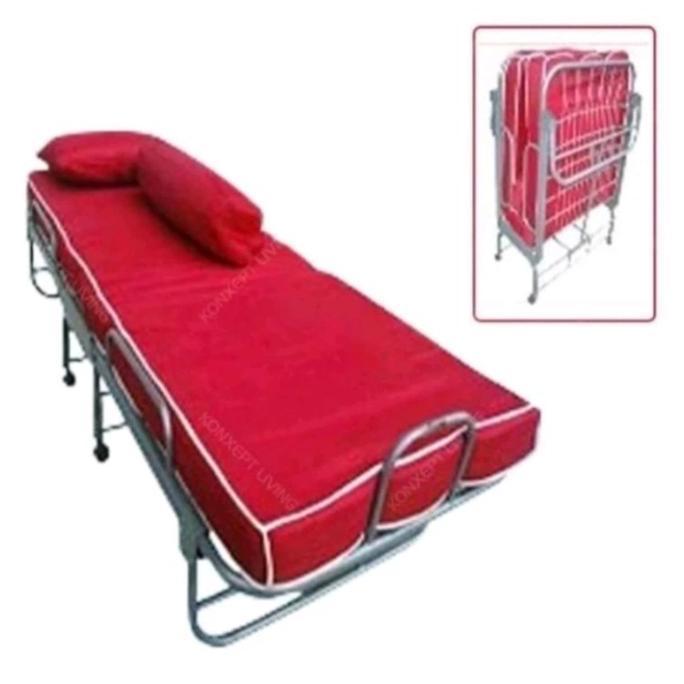 Ready folding bed kasur rangka besi lipat roda