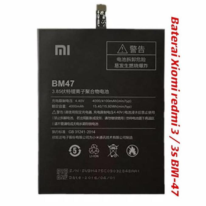 Baterai / Battery xiaomi redmi 3 / 3s BM 47 / BM-47 / BM47 Original