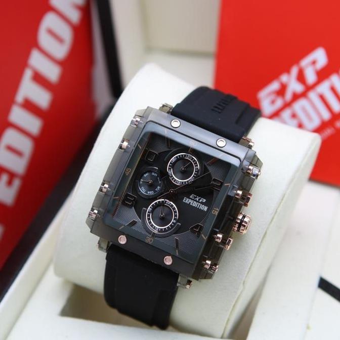 Ready JAM TANGAN EXPEDITION 6808 E6808 WANITA ROSEGOLD FULL BLACK RUBBER ORI