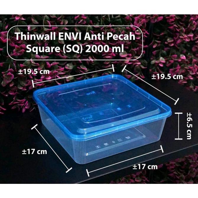 Thinwall 2000 ml Square + Tutup Warna Clear Merek ENVI PREMIUM HARGA 25 PCS