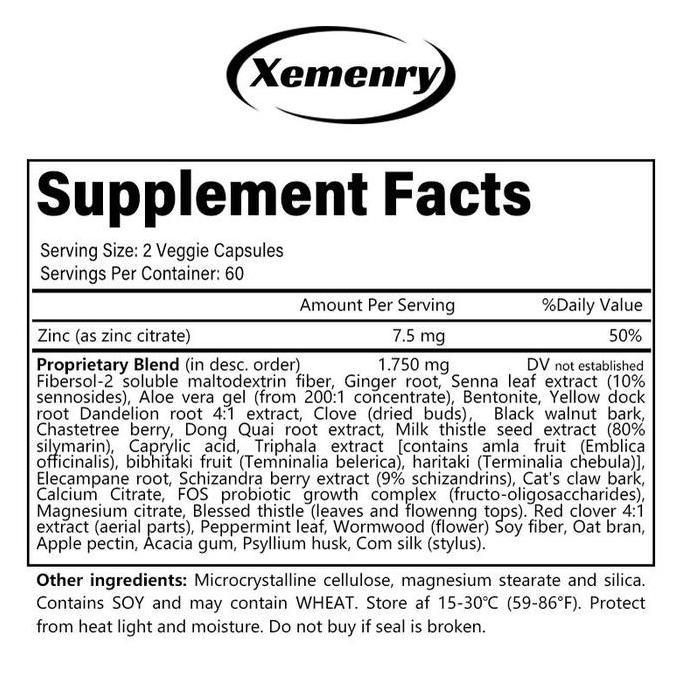 Xemenry - Kapsul Pelepasan Cepat Detoks Tubuh - Fibersol-2, Serat Kedelai, Dedak Gandum, Pektin Apel