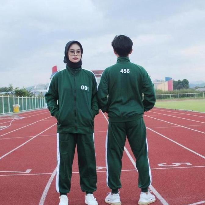 BERKUALITAS ( READY STOK ) COSTUME SET SQUID GAME DEWASA KOSTUM COSPLAY HALLOWEEN SETELAN OLAHRAGA T