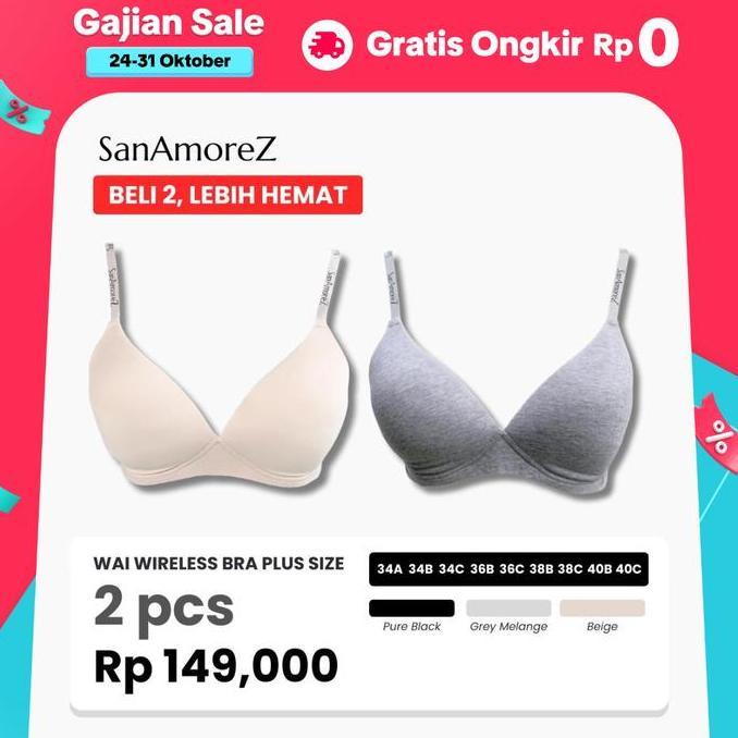 Promo SanAmoreZ | PLUS SIZE | Seamless Wireless Bra / Bra Tanpa Kawat - Cotton / Polyamide | Size 38