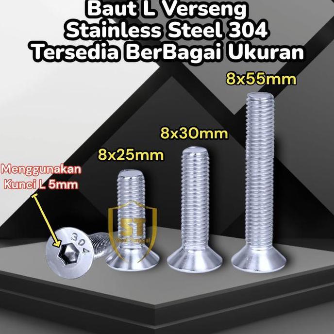 BAUT L COUNTERSUNK VERSENG L M8x55 STAINLESS SS 201