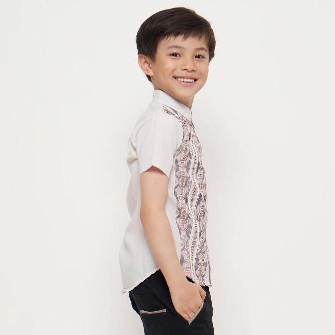 Baju Koko Anak Lengan Pendek Motif Bordir Warna Cream Olrm198