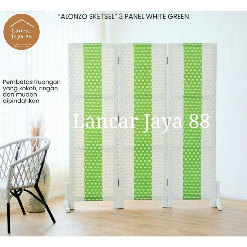 Sketsel Ruangan Rotan Sintetis 3 Panel Tinggi 170 Cm