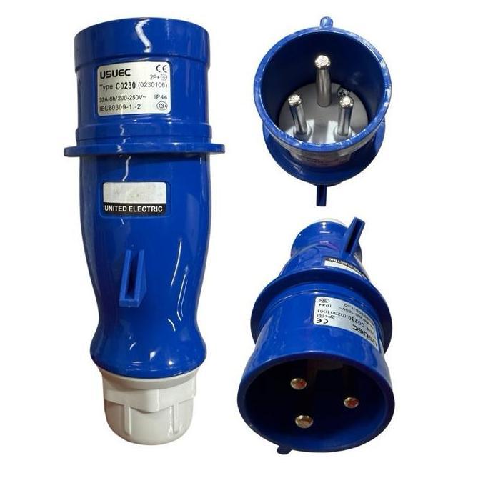 Usuec United Electric Konektor Industrial Mobile Plug 32A 3 Pin 2P+E 1 Phase Stop Kontak Colokan ind
