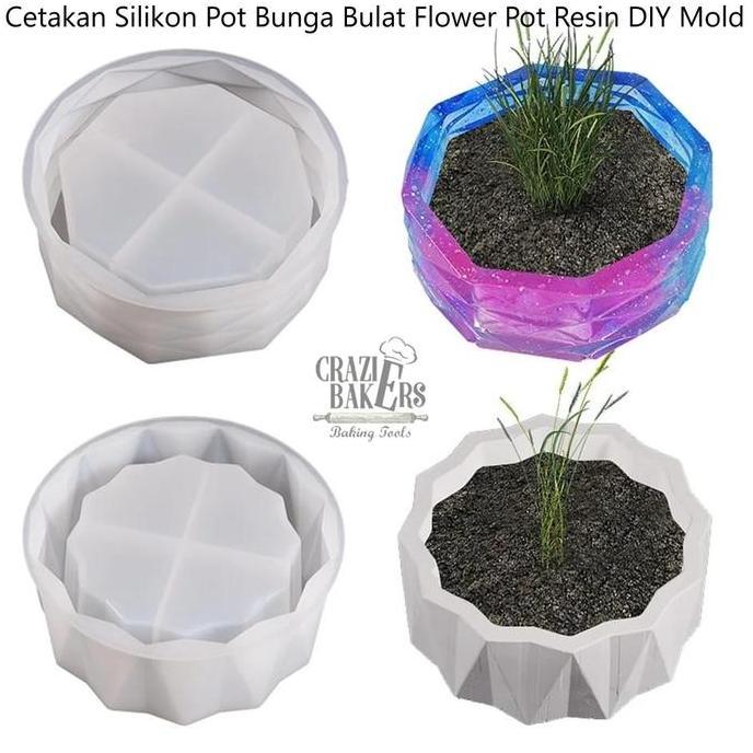 Cetakan Silikon Pot Bunga Bulat Flower Pot Resin DIY Mold