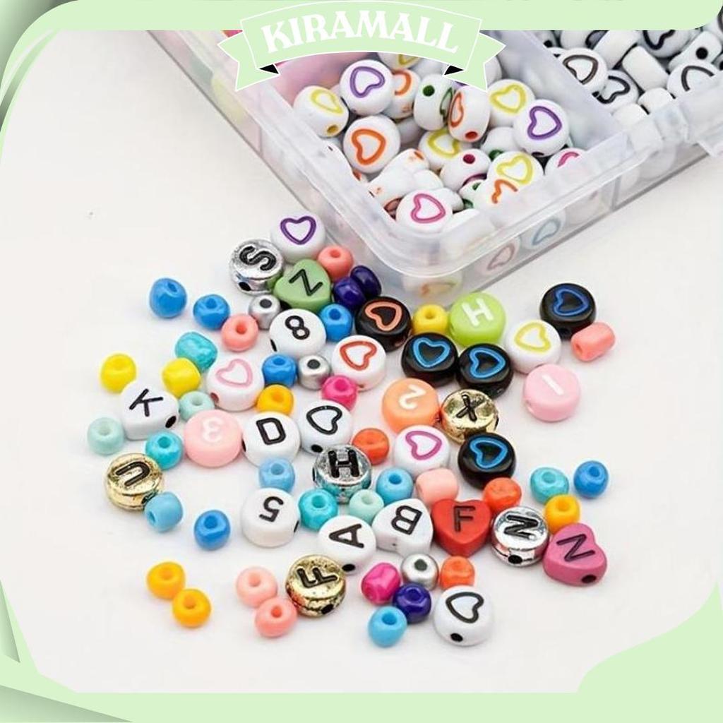 Manik Manik Letter Beads 25Gr / Bentuk Kotak Balok Love Bulat / Warna Hitam Silver Gold Rainbow Mera