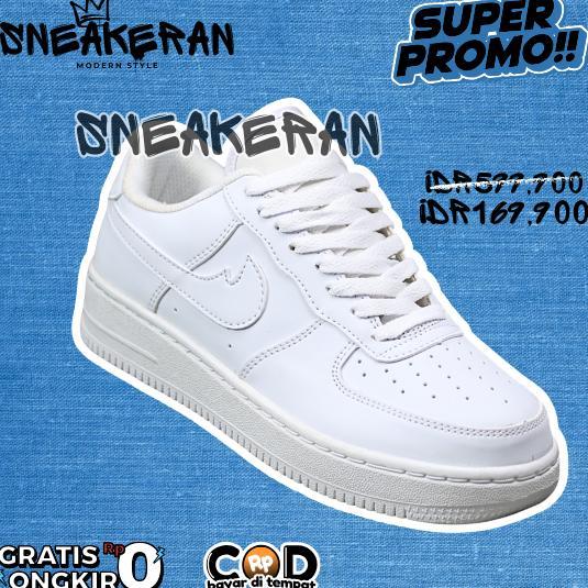 PROMO Sepatu Putih Polos Sneakers AF1 Unisex Pria Wanita FUll White Best Seller