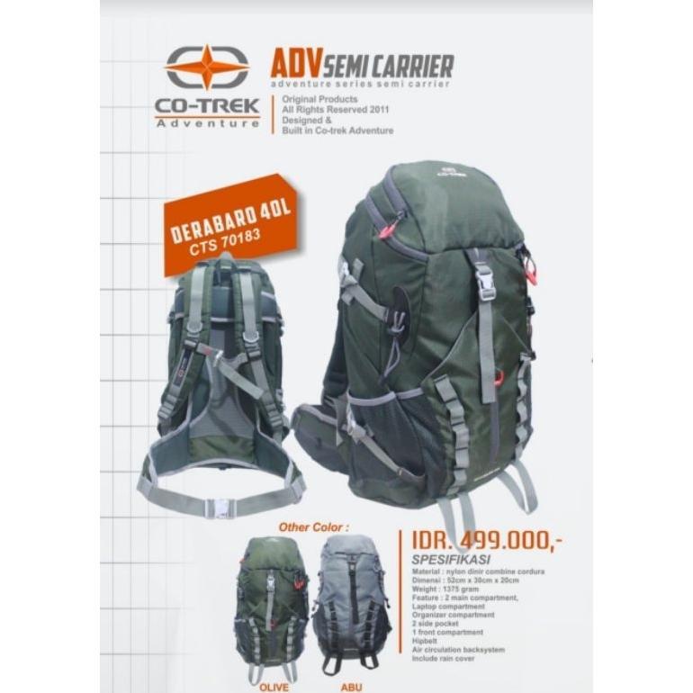 Tas Gunung Semi Carrier Derabaro 40L Free Rain Cover  Co-trek Original