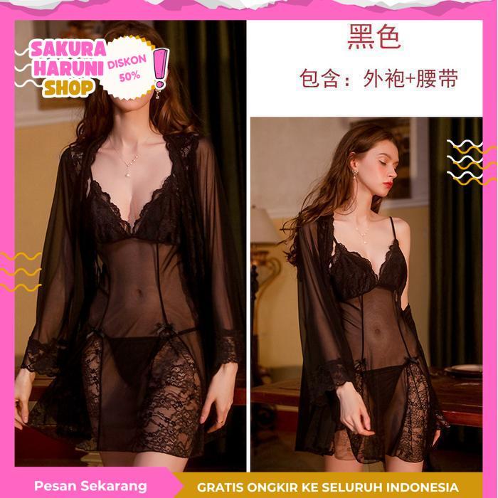 PAKAIAN DALAM FASHIONABLE WANITA LINGERIE SEKSI KIMONO TRANSPARAN BAHU TIDUR SEKSI PREMIUM QUALITY K