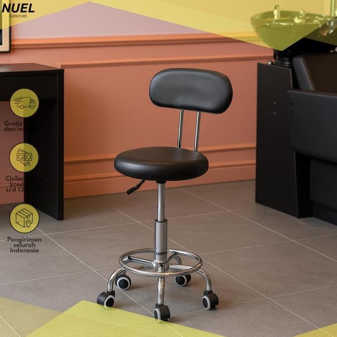 NEW - NUEL Kursi Bulat Roda Bar stool Salon Lab Drum Hidrolik Kaki Besi