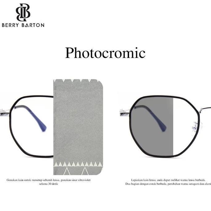 Berrybarton - Kacamata Segi Enam Titanium Anti Radiasi Blueray Photocromic Pria Wanita 0608