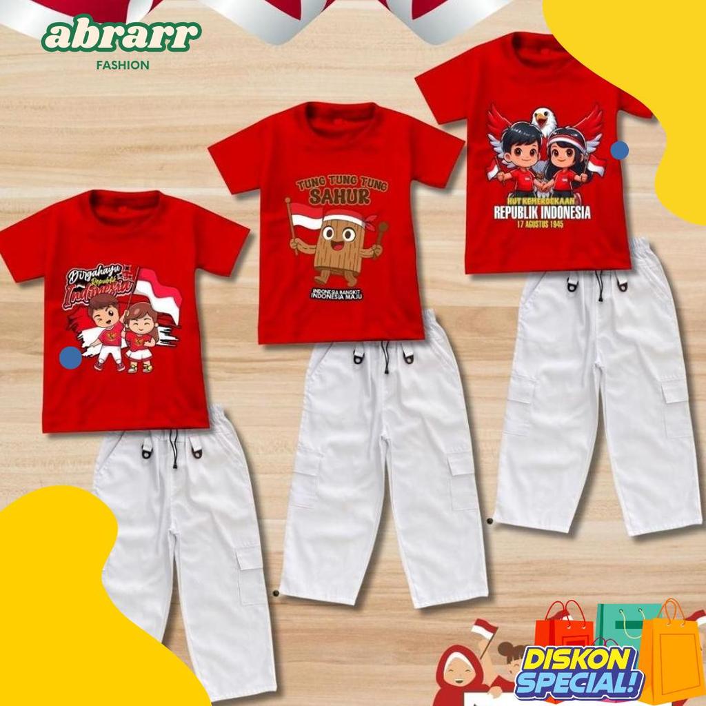 Cusss Serbu Setelan Celana Cargo Anak 17 Agustus / One Set Kemerdekaan Rs02