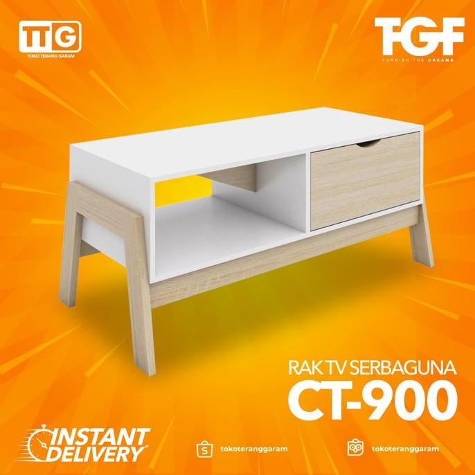BEBAS ONGKIR - TGF Meja / Rak TV Serbaguna Minimalis Sonoma White CT - 900 90 cm