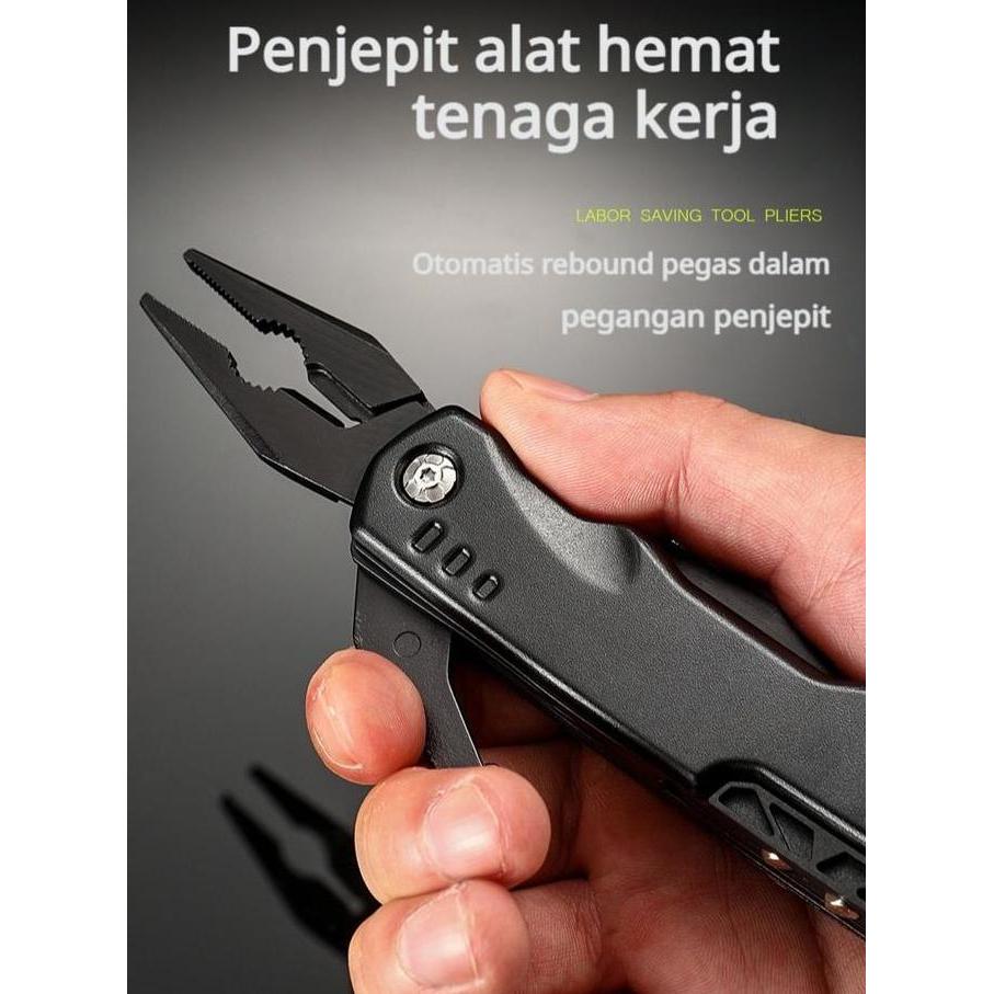 Kunci Tang Lipat Serbaguna 16-in-1 (untuk outdoor, emergency, toolkit mobil) lengkap pisau, tang, ob