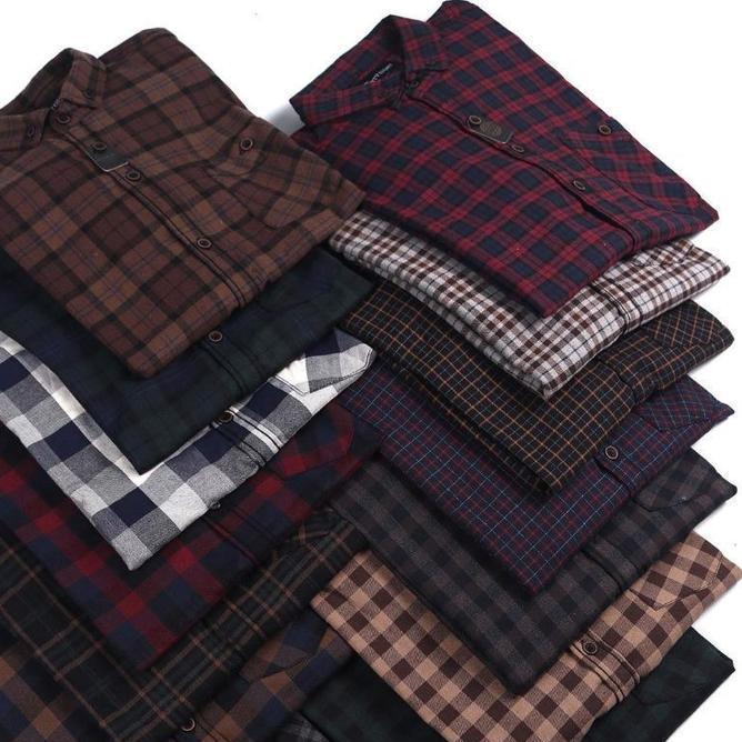 Kemeja Flanel Lengan Panjang Premium Gdg Pria Distro Casual Baju Katun Atasan Cowok Dewasa Hitam Kot