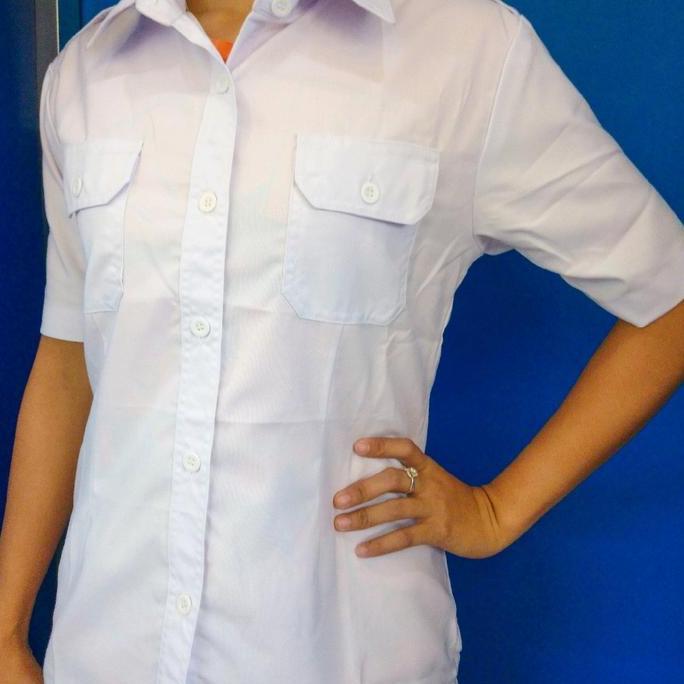 DS313 >> Kemeja Blus Putih WANITA Lengan Pendek