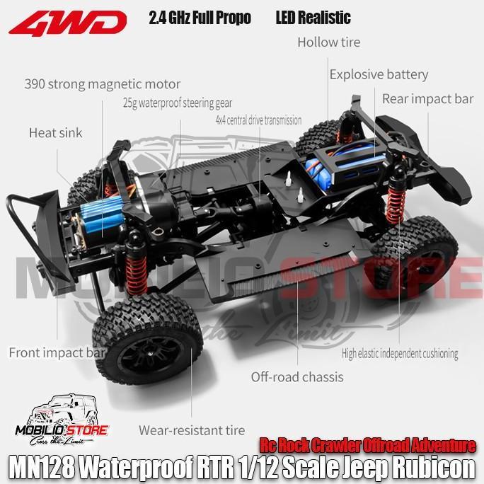 MN128 Waterproof RTR 1/12 Scale Jeep Rubicon RC Rock Crawler Adventure