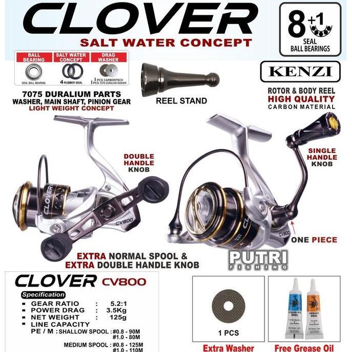 REEL KENZI CLOVER CV 800 with Free Spool One Piece Single & Double Handle Reel Stand DURALIUM CARBON