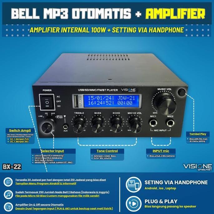 Bel sekolah manual kecil 2 Horn Bel Otomatis Sekolah Kantor Pabrik 2 speaker horn Amplifier Visione