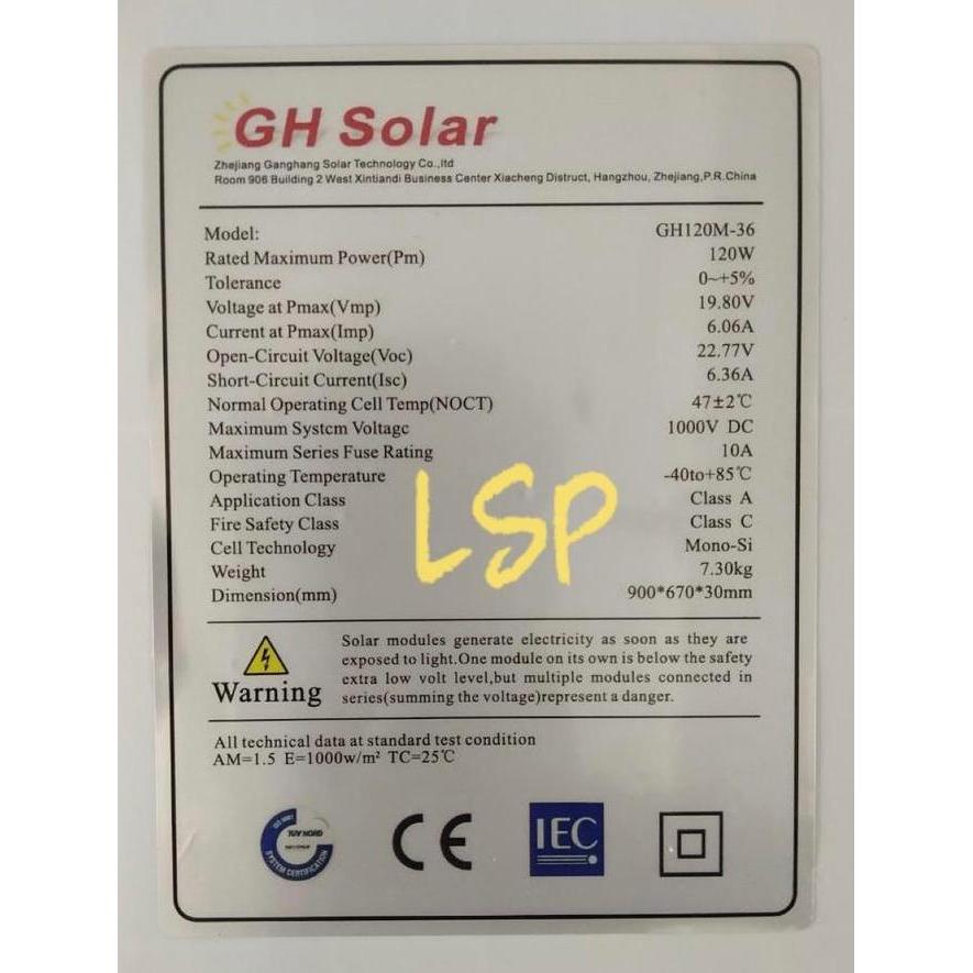 Solar Panel Mono GH Solar 120WP PV Solarcell
