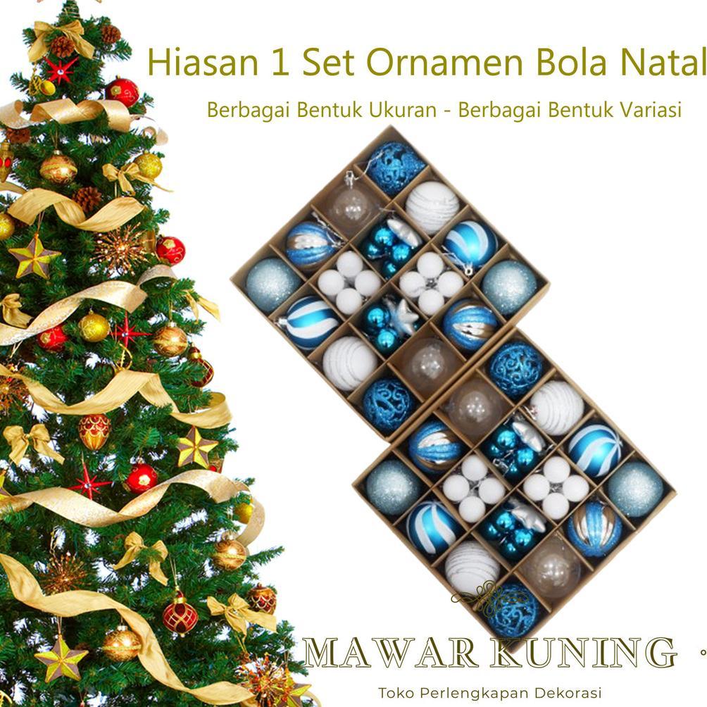 [ 1 Set ] Hiasan Ornamen Bola Natal Biru Putih / Perlengkapam Natal / Hiasan Natal
