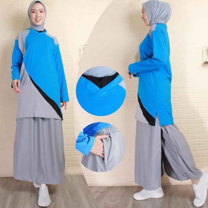 Setelan Baju Senam Muslimah Rok Celana / Model Celana Rok Muslimah Setelan Baju Olahraga Wanita Musl