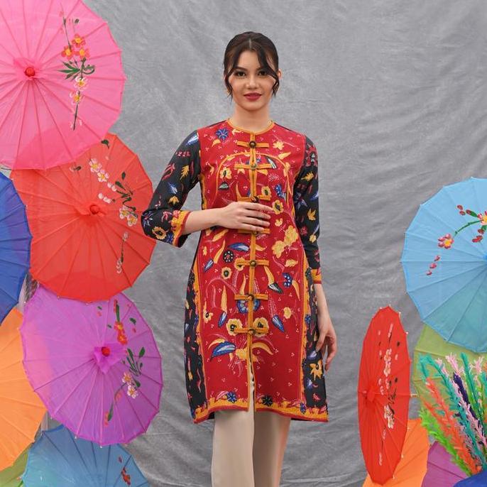 NONA RARA - Amina Tulis Betawi D0540, Baju kerja dress batik wanita modern