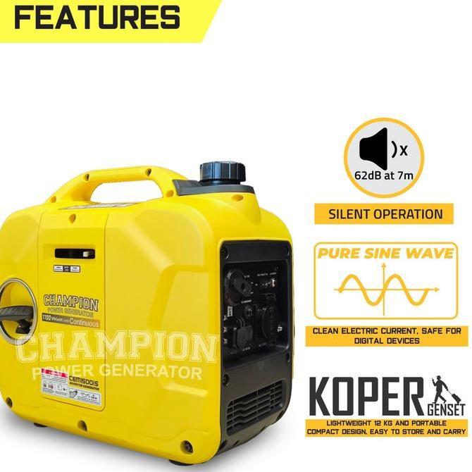 GENSET SILENT 1000 WATT CHAMPION SILENT INVERTER CEM 1500IS / GENSET MINI PORTABLE 1000 1200 WATT OR