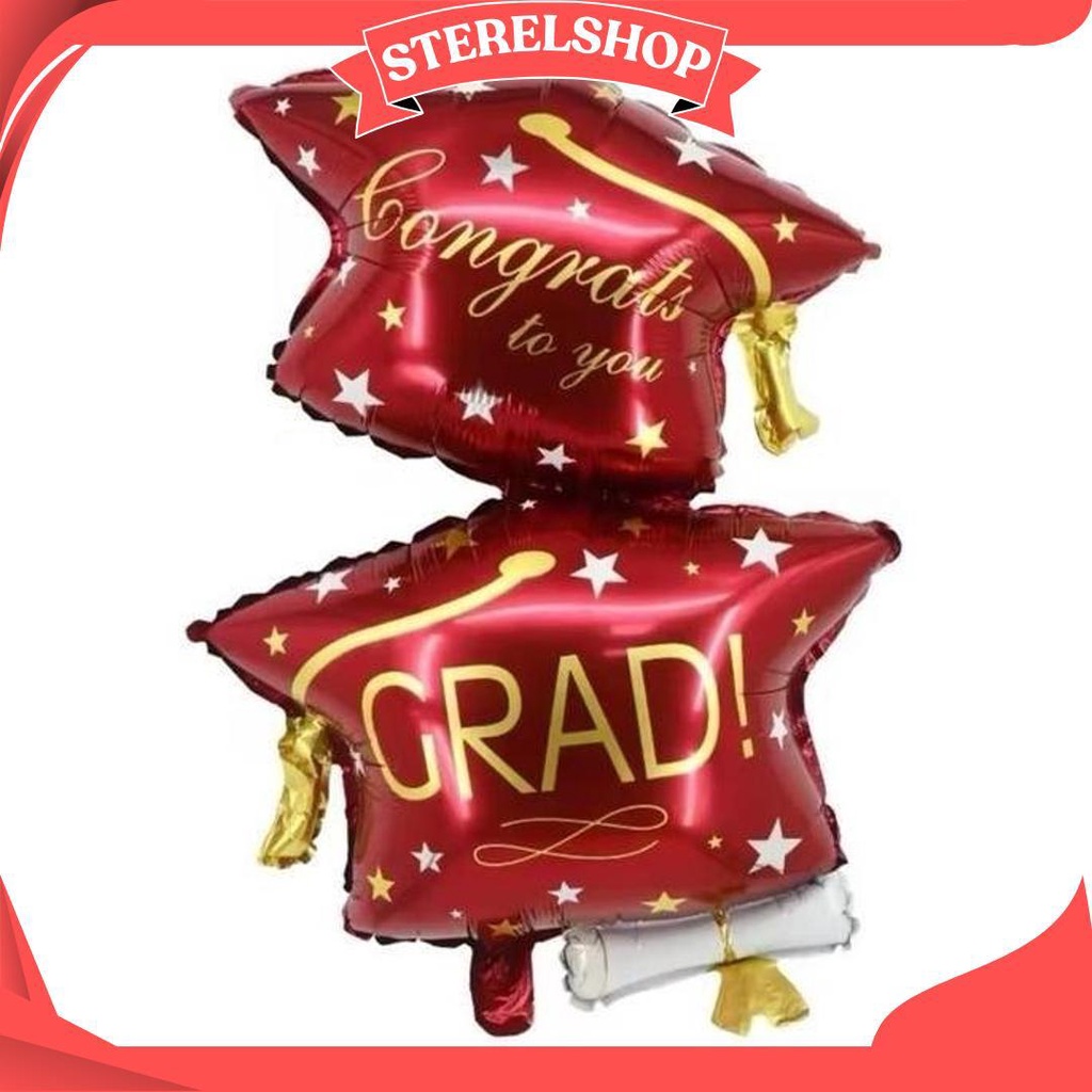 Balon Foil Graduation Congrats To You Grad / Balon Sarjana Topi / Balon Topi Graduate - Burgundy Zs 