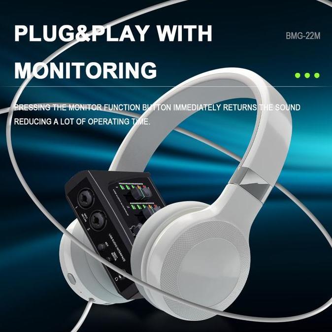 BOMGE 22M 2 Channel USB Audio Interface SoundCard untuk Rekaman, Streaming dan Podcasting, dengan XL