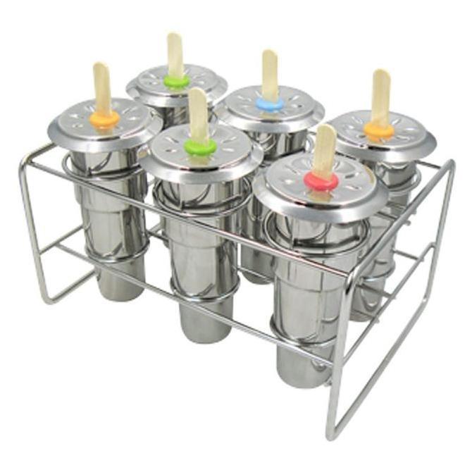 Popsicle Ice Cream Mould Stainless 6pcs with Rack Cetakan Es loli mold