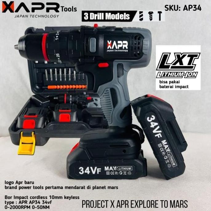 Mesin Bor Baterai maktec 34v, Cordless 10mm Impact Drill, Bor Beton