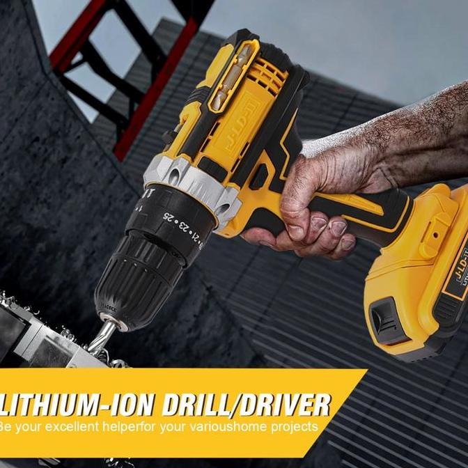 JLD 48Vf Mesin Bor Impact Baterai 2-Speeds Built-in Bit Slots&Level Bor Cas jld 2 Bater Case 25+3 Bo