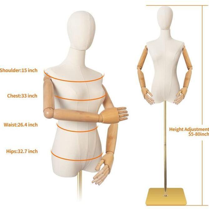 Patung Manekin Wanita Full Body Set Patung Cewek Setengah Badan Tusuk Jarum Kaki Plat Besi Emas [ter