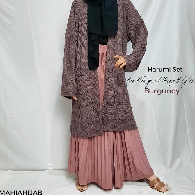 Harumi Set (Long Cardigan + Rok Plisket) korean style outfit by mahiahijab Terlaris