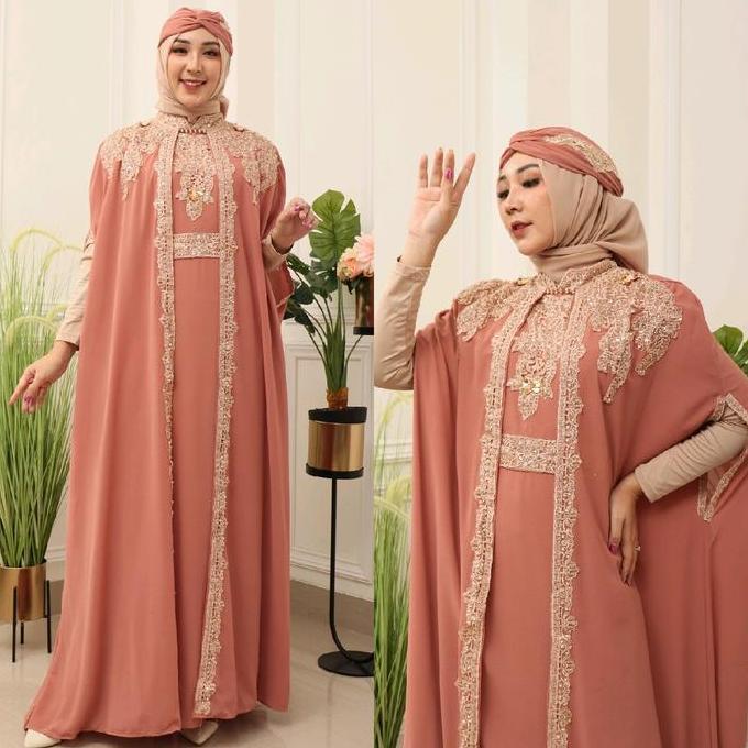Sale Abaya/Kaftan MAHALINI free Inner Gamis dan Turban Bordir Payet Panjang Muslim Wanita / Dress Be